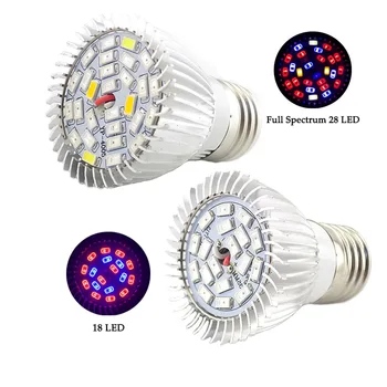 Celoten Spekter 18 LED 28 E27 LED Rastejo Žarnice Rdeče Modra UV, IR Led Raste Lučka za Hydroponics Cvetje, Rastline, Zelenjava AC