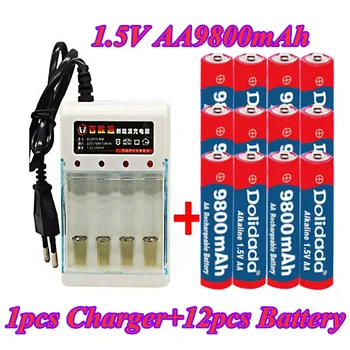 1,5 V AA 9800 mah polnilne baterije AA 1,5 V. Polnilna Novo Alcalinas drummey +1pcs 4-celično baterijo polnilnik 27057