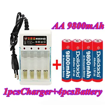 1,5 V AA 9800 mah polnilne baterije AA 1,5 V. Polnilna Novo Alcalinas drummey +1pcs 4-celično baterijo polnilnik