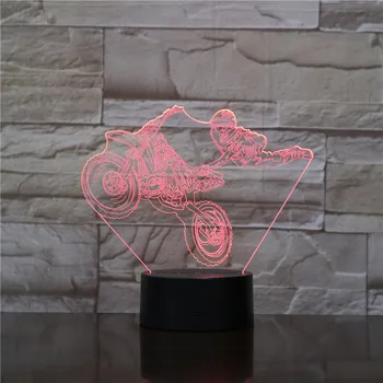 Motorno kolo Motociklist, 3D Optični iluziji Noč Svetlobe Motocikel Umazanijo Kolo LED svetilka Moderne Stenske Svetilke Freestyle Motorcross namizne Svetilke 2787