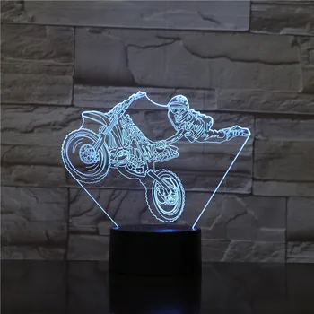 Motorno kolo Motociklist, 3D Optični iluziji Noč Svetlobe Motocikel Umazanijo Kolo LED svetilka Moderne Stenske Svetilke Freestyle Motorcross namizne Svetilke