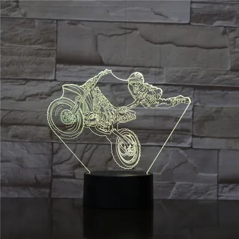 Motorno kolo Motociklist, 3D Optični iluziji Noč Svetlobe Motocikel Umazanijo Kolo LED svetilka Moderne Stenske Svetilke Freestyle Motorcross namizne Svetilke
