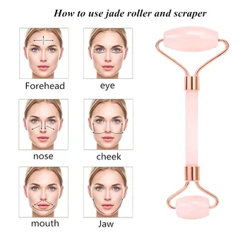 Face-lifting Massager Rose Quartz Roller Naravnih Jade Obraza Massager Roller Hujšanje Jade Strganje Masko Krtačo Tri-delni Set