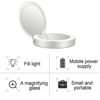 Povečevalno Prižgal Prenosni Mini LED Luči Tri-krat Osvetljuje Zložljiva Moči Banke Ogledalo Ličila