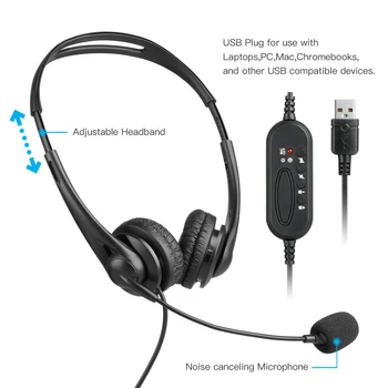 SPASH Žične Slušalke, Prenosni USB šumov Stereo Slušalke z Mikrofonom za Pisarne/Promet klicni Center/Prenosni RAČUNALNIK 28467