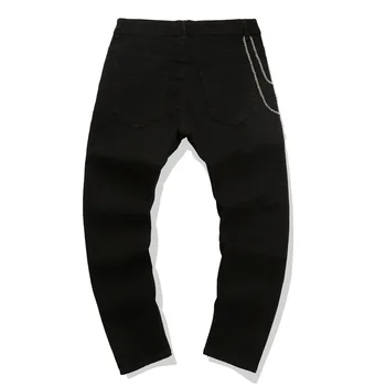 Moda Ulične Moške Jeans Letnik Črno verigo Suh Uničeno Ripped Kavbojke Zdrobljen Punk Hlače Homme Hip Hop Kavbojke Moški