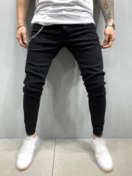 Moda Ulične Moške Jeans Letnik Črno verigo Suh Uničeno Ripped Kavbojke Zdrobljen Punk Hlače Homme Hip Hop Kavbojke Moški