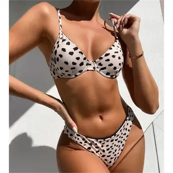 Seksi Črna Cheetah Leopard Pika Brazilski Push Up Bikini Predrzen Underwire Kopalke Ženske 2021 Kopalk Swim Plaža Obrabe Kopel Obleko