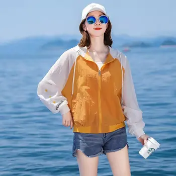 Korejski Moda za Ženske je Pomlad Jakna Z Zadrgo Poletje Tanko zaščito pred soncem Plašč Vezenje Hooded Svoboden Prevelik Ženske Jakne