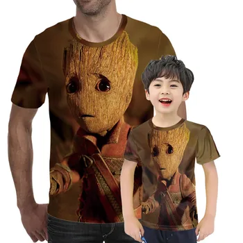 Superheroj Groot Srčkan Risanka T-shirt Malo Drevo Človek Poletje Nove Moške 3D Tiskanje Baby Groot Cvetlični lonček Groot T-shirt 2998