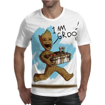 Superheroj Groot Srčkan Risanka T-shirt Malo Drevo Človek Poletje Nove Moške 3D Tiskanje Baby Groot Cvetlični lonček Groot T-shirt