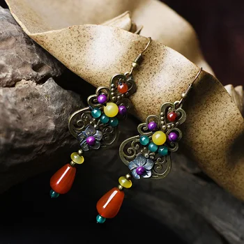 Novi Originalni cvet jewelrl pleteni barve kamna uhani visijo ,Nove Etnične uhani Morja Lupine, vintage uhane, zelena