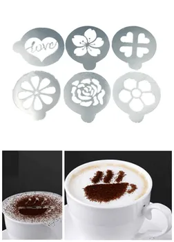 6Pcs/Set Kave Matrica Plastičnih Mleka Cupcake Torto Predlogo Barista Cappuccino Latte Tiskanje Model Spray Dekoracijo Orodje AUG889