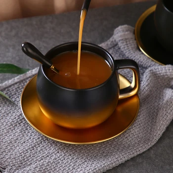 Preprosto Keramično Skodelico Kave Krožnik nastavite Gradient Zlato Skodelico Kave Popoldanski Čaj Pokal nastavite Latte Kave Skodelice Mleka