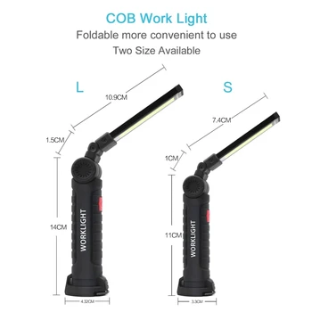 Prenosna svetilka COB + LED delovna lučka 360-stopinjski vrtečih USB polnilne 5-mode mehko razsvetljavo svetilka