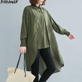 DIMANAF 2021 Plus Velikost Ženske Bluzo Srajce Šifon Long Sleeve Solid Asimetrični Hnmp Jopico Modni Slog Priložnostne Srajce 4XL