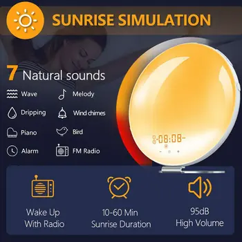 Smart Wake Up Light Delovni Dan Budilka S 7 Barv Sončni Vzhod / Zahod Smart Življenje Tuya Aplikacija Deluje Z Alexa Doma 3180