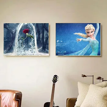Disney Risani Film Ana Elsa Platno Slikarstvo Plakat in Disney Princesa Zamrznjene Natisne Vrtec Wall Art za Dnevna Soba Dekor