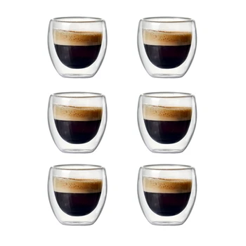 6 Sklopov 80Ml dvoslojno Votlega Stekla Skodelico Kave Kompleti za Pitje Čaja, Kave, Pitje Skodelice