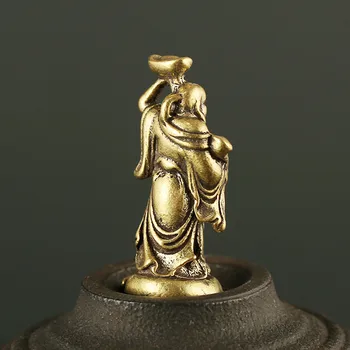 1 Kos Mini Medenina Kip Bude, Letnik Yuanbao Maitreja Ornament Figur Keychain Prenosni Darilo Doma Dekoracijo