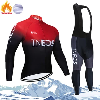 2021 INEOS Zimske Moške Toplotne Runo Kolesarski Dres Komplet Maillot Ropa Ciclismo Dolg Rokav MTB Kolo Toplo Outdoor Oblačila
