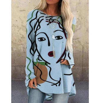 Moda Grafiti Ženske ne morejo Natisniti T-shirt Vintage O-vratu Shift Ženski Priložnostne Bombaž Svoboden Dolg Rokav Vrhovi Plus Velikost