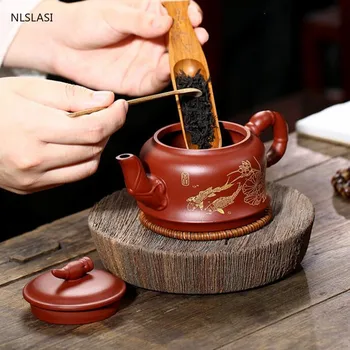 Yixing čaj pot oris v zlato Vijolično Gline Čajnik lepoto grelnik vode Surove rude Ročno Boutique Čaj nastavite Verodostojno Kravato Guanyin 280ml
