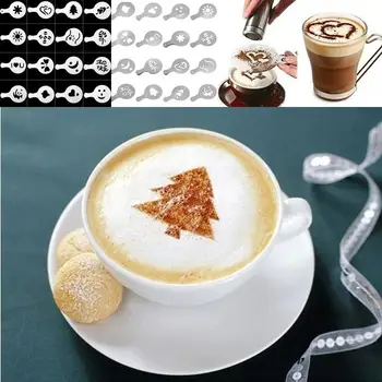 C0ffee Okrasitev Plesni Umetnosti Kave Matrice Plesni Plesni Latte 16 KOS/Set Kave Orodje Čokolada Žlico Cappuccino Shaker Matrica