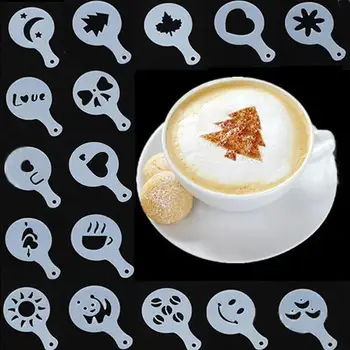 C0ffee Okrasitev Plesni Umetnosti Kave Matrice Plesni Plesni Latte 16 KOS/Set Kave Orodje Čokolada Žlico Cappuccino Shaker Matrica