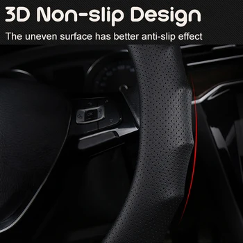 Karcle 3D PU Usnje, usnjeni Volan Pokrov 15-Palčni O/D Tip Odličen Oprijem Anti-Slip Design Štiri Sezone Auto Zaščito Avtomobila 3377