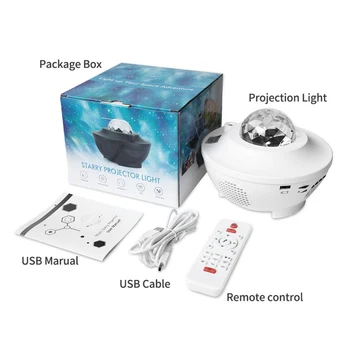 Barvita Zvezdnato Nebo Projektor USB Glasovni Nadzor Predvajalnik Glasbe LED Nočna Lučka Polnjenja s kablom USB Projekcija Lučka Otroci Darilo