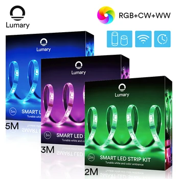 Lumary 5m Smart RGB WWCW Lučka LED Trak Vodotesen 2835 Led Trak Alexa WiFi LED Trakovi Luči Sinhronizacija Glasbe za TV Soba Blacklight