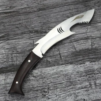 Zunanji Lovski Nož V Pokoju Orodje Shark Polno Tang Fiksno Rezilo Noži Leseni Ročaj Kampiranje Taktično Preživetje Naravnost Nož 34397