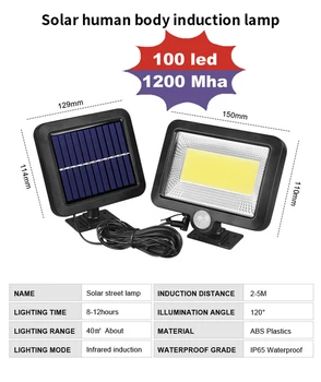 100 LED Nepremočljiva Sončne Buitenlamp Prostem Lučka Senzor Gibanja Stenski Detektor Svetlobe Pot Garaža Teras Razsvetljavo Varnosti Noč L