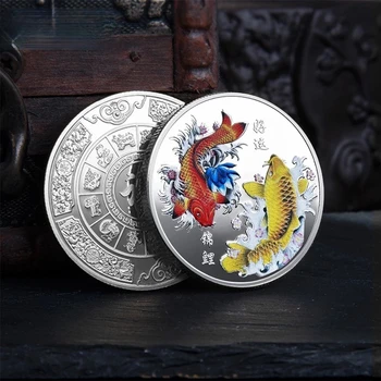 4 slogi koi priložnostnih kovancev Kitajski srečni simbol Feng Shui Srečo, Reliefni Kovinske Obrti Značko Darilo Zlati Kovanec 34692