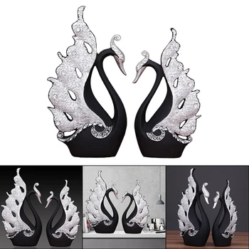 Komplet 2 Nekaj Swan Kip Figurice Smolo Okraski Centerpiece Obrti