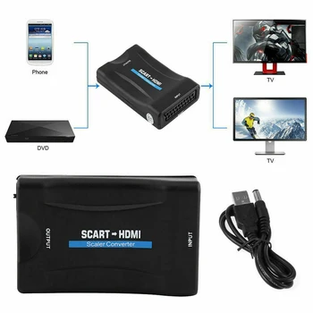 1080P SCART Za HDMI-združljive Video posnetke, Audio Upscale Pretvornik Adapter za TV-sprejemnikom HD DVD za Sky Box STB Plug and Play z DC Kabel