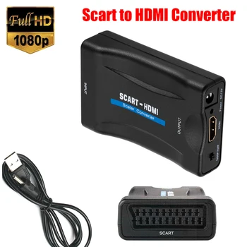 1080P SCART Za HDMI-združljive Video posnetke, Audio Upscale Pretvornik Adapter za TV-sprejemnikom HD DVD za Sky Box STB Plug and Play z DC Kabel