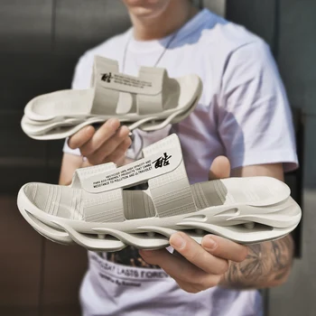 Poletje Beli Kitajski Slog Mens Strani Flip Flops Platforma, ki Ne drsijo Sandale za Moške Prostem Quick Dry Rezilo Copate Hišo Človek