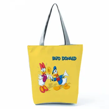 Donald Duck Natisnjeni Torbici Lepe Risanke Disney Ženske Torba Zložljive Priložnostne Visoka Zmogljivost Tote Eko Nakupovalno Vrečko Za Večkratno Uporabo