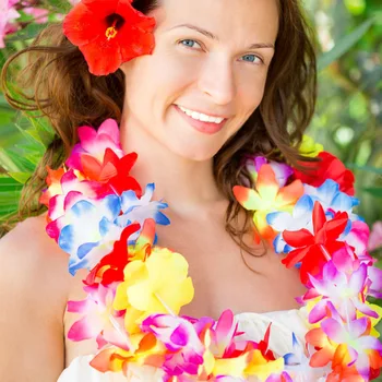 12Pcs Hawaiian Stranka Umetno Cvetje: roœnate vence Garland Ogrlica Havajih Plaži Cvetje Luau Poletje Tropskih svate, Dekoracijo