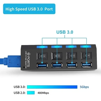 USB 3.0 Hub 5Gbps High Speed Multi USB Razdelilnik 3 Hab Uporabo Napajalnika 4/7 Vrata Več Expander Središče S Stikalom Za Prenosni RAČUNALNIK