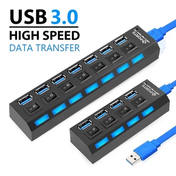 USB 3.0 Hub 5Gbps High Speed Multi USB Razdelilnik 3 Hab Uporabo Napajalnika 4/7 Vrata Več Expander Središče S Stikalom Za Prenosni RAČUNALNIK