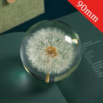 Pravi Regrat Kristalno Steklo Smolo Objektiv Žogo 90 mm Naravne Rastline Vzorcu Feng Shui Cvetje Božič Ljubezen Darilo Doma Dekor Svetu