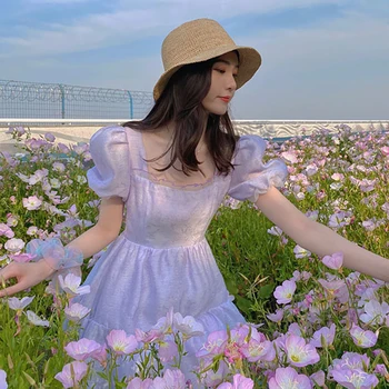 Zelo Lepo Vijolično Obleko Korejski Moda Priložnostne Harajuku Kawaii Poletno Svetlobo Fairycore Obleko Luštna Estetska Oblačila