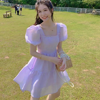 Zelo Lepo Vijolično Obleko Korejski Moda Priložnostne Harajuku Kawaii Poletno Svetlobo Fairycore Obleko Luštna Estetska Oblačila