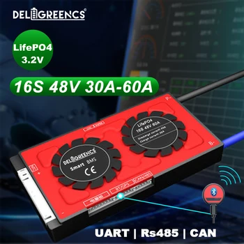 LifePO4 16S Smart BMS 30A 40A 60A z Bluetooth Android APP za 48V LifePO4 Baterije UART LAHKO RS485 Komunikacije