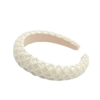 JOLORYM Nakit za Ženske White Pearl Trendy Baročno Headdress Goba Krono Hairband Pribor za Lase 3 cm, Široko Glavo FG-YL-019