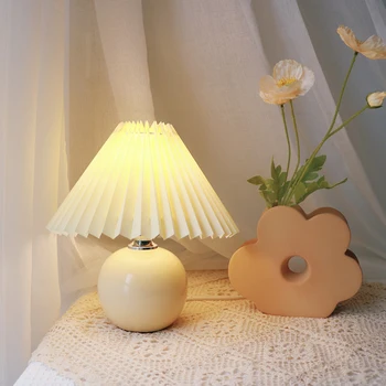 Keramična namizne svetilke spalnica postelji dekoracija žarnice masivnega lesa, konoplje, rattan tkanine korejski majhne, sveži luči, ZDA/EU Plug