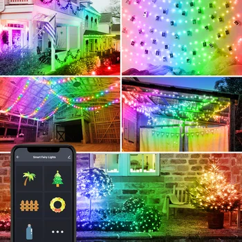 WiFi Pravljice RGB Osvetlitev Zunanja Osvetlitev Garland vodoodporna LED Niz Lahka Bluetooth Vrtno zabavo Svetlobe Delo Z Alexa & Google